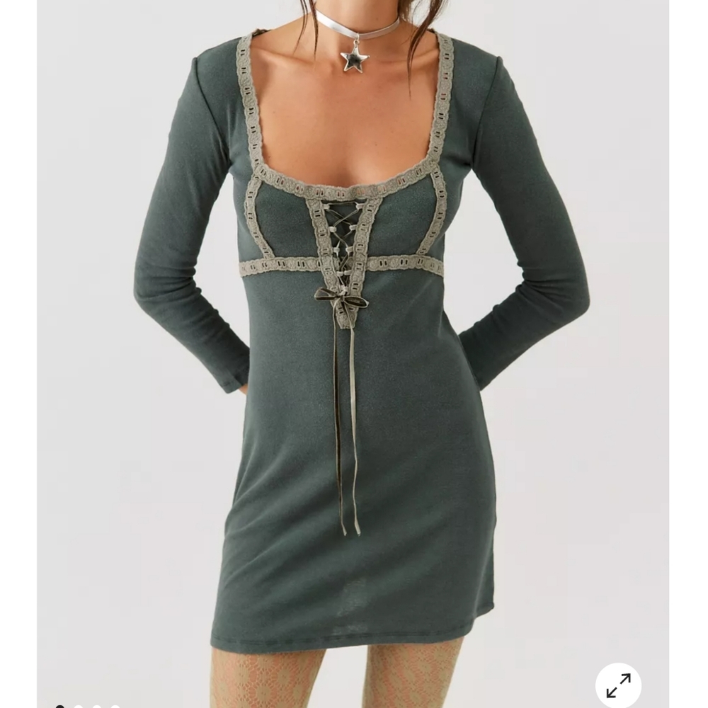 UO Maxeene long sleeve lace up mini dress